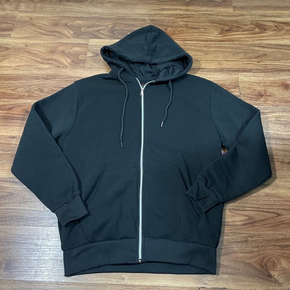 Galaxy By Harvic Black Full-Zip Fleece Hoodie Drawstring Sweater Mens Size Large